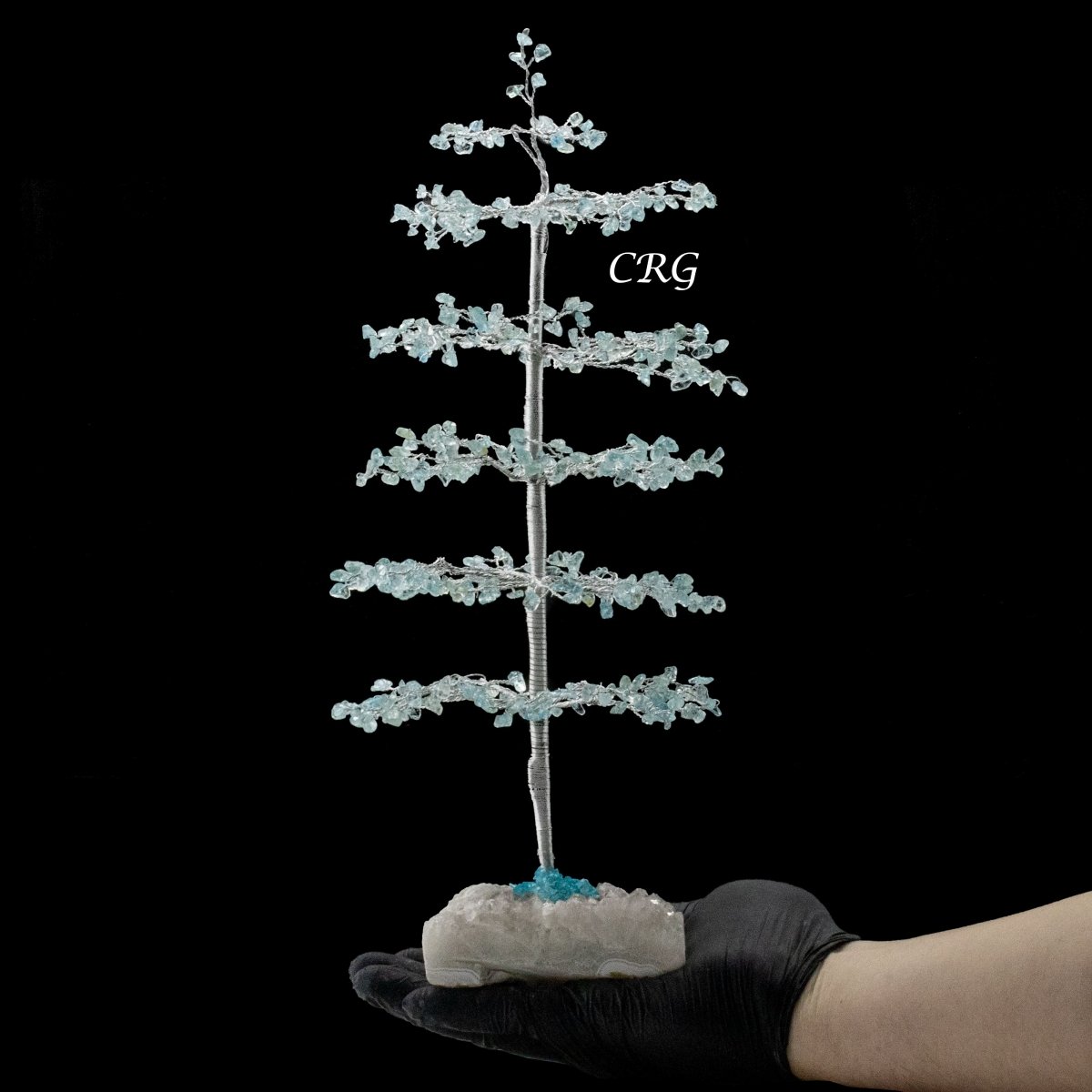 SET OF 4 -Blue Topaz - 500 Gemstone Chip Tree w/ Cluster Base - Silver Wire