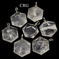 SET OF 4 - Crystal Quartz Faceted Hexagon Pendant with Silver Bail / 1" AVG