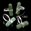 SET OF 4 - Silver Plated Green Aventurine Double Terminated Point Rings / Mixed Sizes