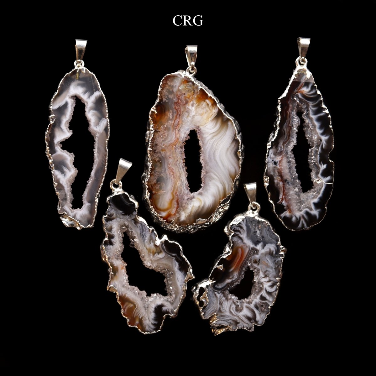 SET OF 4 -Silver Plated Oco Geode Slice Pendant / 1"-2" AVG