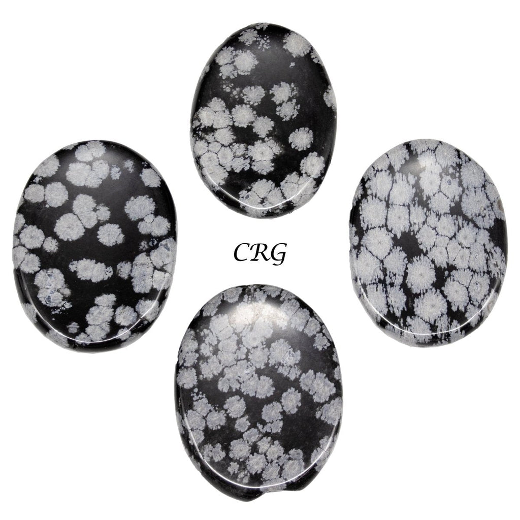 SET OF 4 - Snowflake Obsidian Worry Stones w/ Thumb Indent / 1" Avg