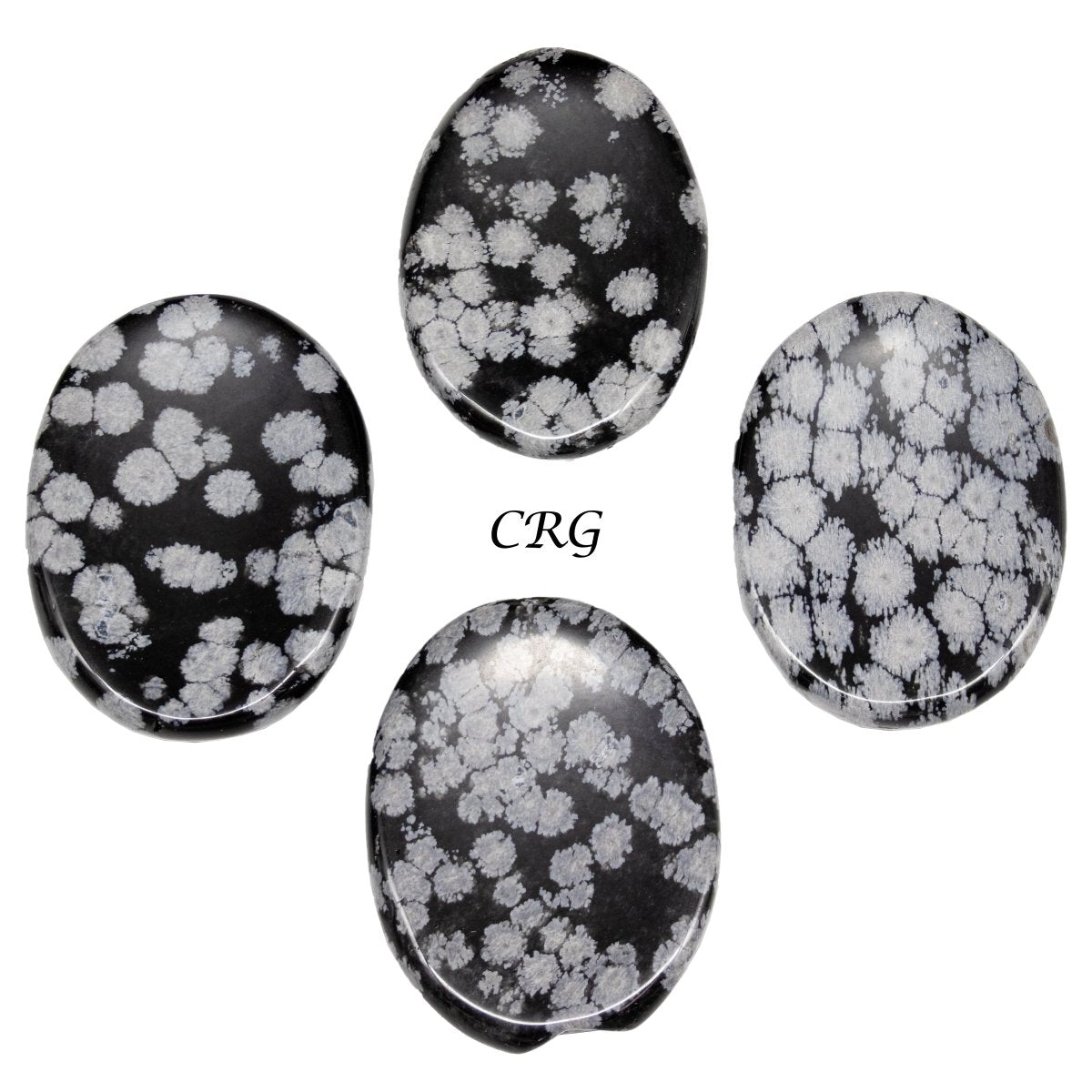 SET OF 4 - Snowflake Obsidian Worry Stones w/ Thumb Indent / 1" Avg