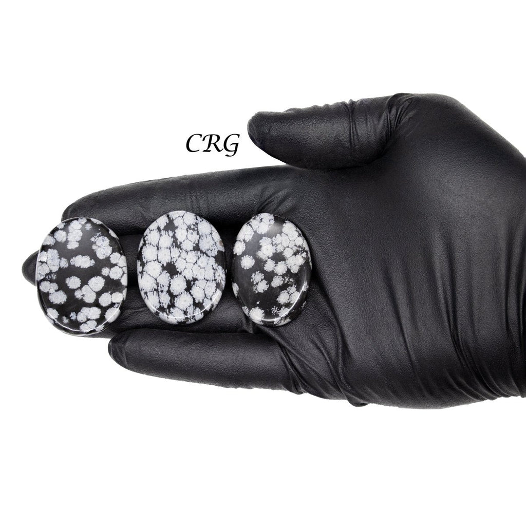 SET OF 4 - Snowflake Obsidian Worry Stones w/ Thumb Indent / 1" Avg