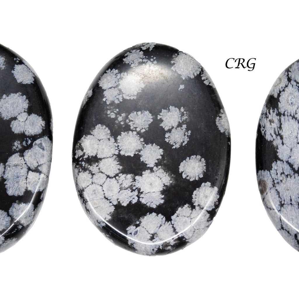 SET OF 4 - Snowflake Obsidian Worry Stones w/ Thumb Indent / 1" Avg