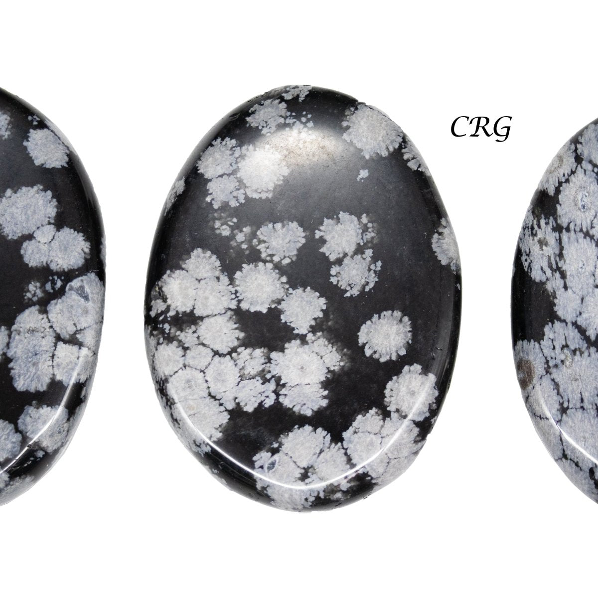 SET OF 4 - Snowflake Obsidian Worry Stones w/ Thumb Indent / 1" Avg