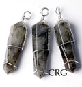SET OF 5 - Labradorite Double Terminated Point Pendant w/ Silver Wire Wrapping