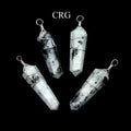 SET OF 5 - Rainbow Moonstone Double Terminated Point Pendant with Silver Plated Wire / 1" AVG