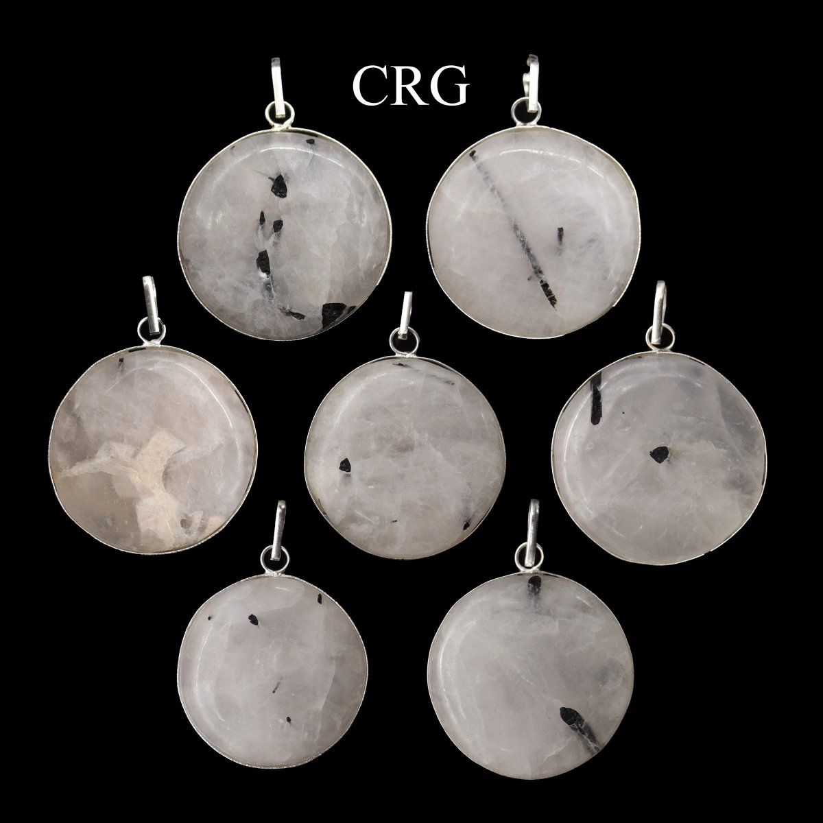Tourmalated Quartz Round Cabochon Pendant with Silver Plating (4 Pieces) Size 1 Inch (INJD)