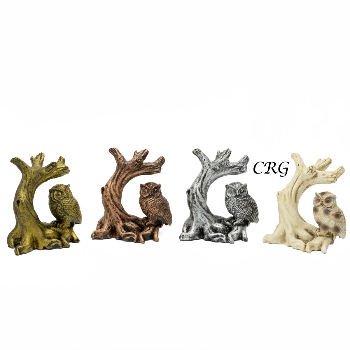 White Owl and Branch Sphere Holder Stand (1 Piece) Size 4.5 Inches Carving Display